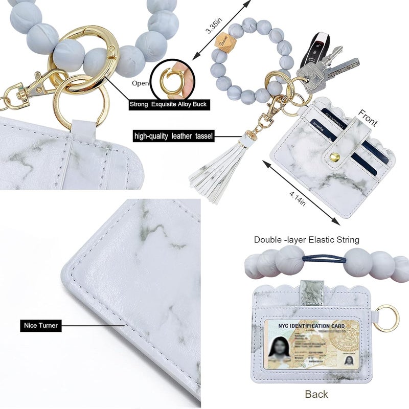 TSNSOEEO Keychain Wallet Wristlet Small Credit Card Holder Bracelet Key Chain Purse Bangle Tassel Beads Key Rings for Women - Image 3